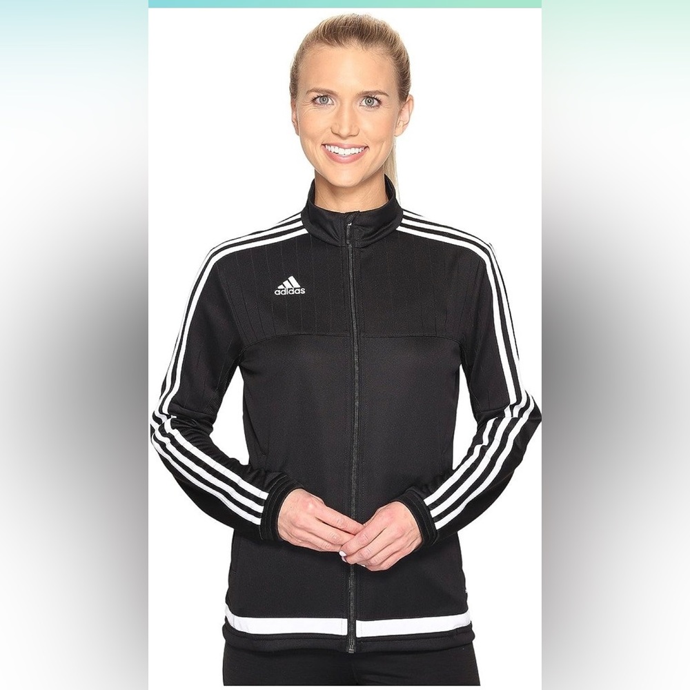 Adidas women jacket with zipper black and white line not new normal wear